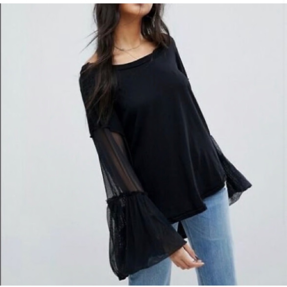 Free People Black Still Have It Top Shirt Knit Bell Whimsigoth size small - Picture 2 of 9